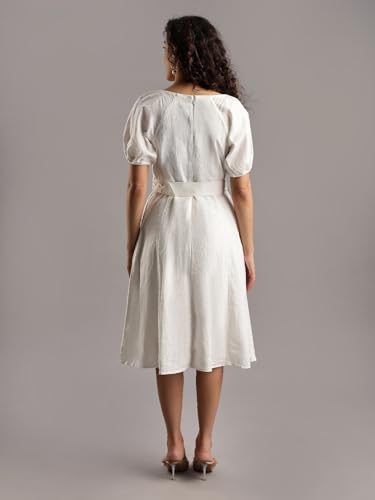 Tommy Hilfiger Cotton Split Neck A-Line Dress Ecru