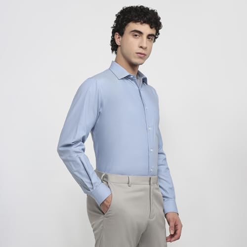 Park Avenue Men Regular Fit Solid Pattern Pure Cotton Semicutaway Collar Full Sleeve Round Hem Formal Shirt Medium Blue