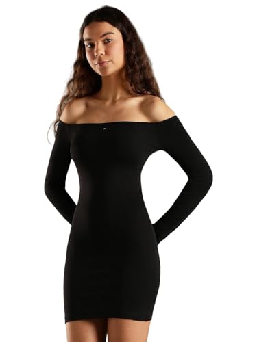 Tommy Hilfiger Cotton Off-Shoulder Neck Bodycon Dress Black