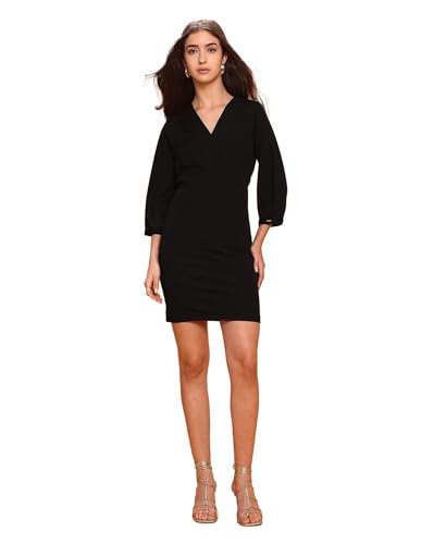 U.S. Polo ASSN. Women Faux Wrap Textured Mini Sheath Dress (UWAW25DRS212_Black_XL)