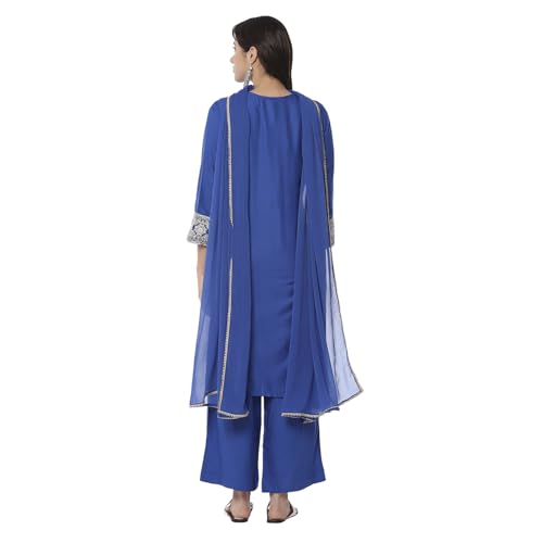 Biba Women Blue Embroidered Straight Suit Set_44