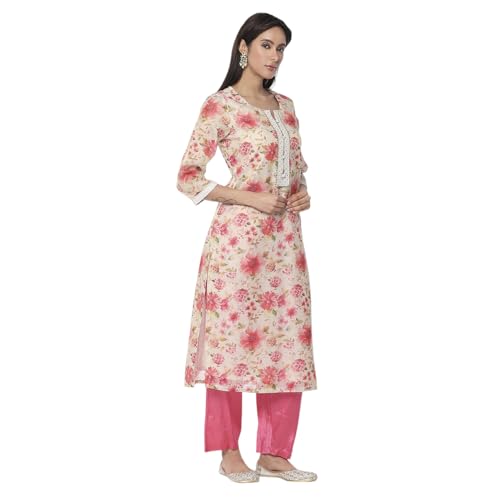 Rangriti Women's Polyester Kurta Set (FSGLM22173SS25BEG_Beige
