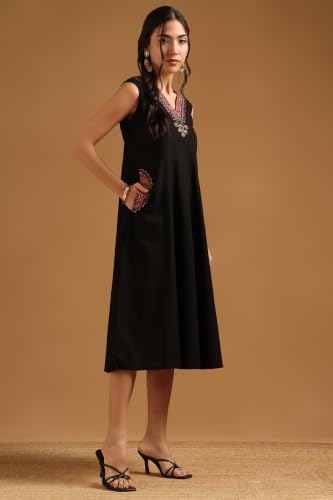 Soch Womens Black Cotton Flex Ethnic Motifs Dress with Thread Work
