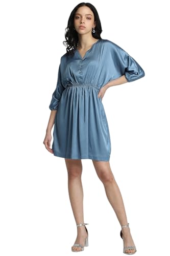 Forever 21 Women's Polyester Blend Fit and Flare Mini Cocktail Dress (FWA23PDRF0083_Blue