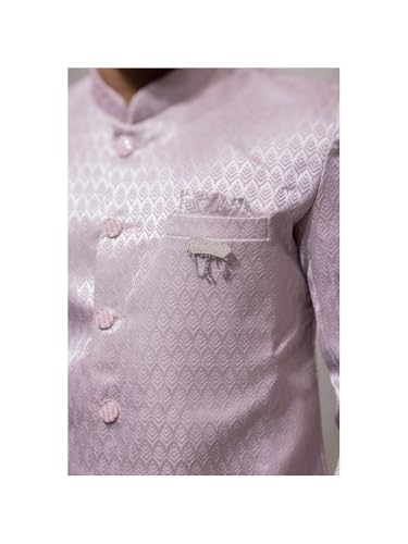 A LOYAL Men Lilac Textured Indo Western ethnic wears Sherwani Set Indo-Western, Full Sleaves, Straight, Regular Fit (Pastel pink with a subtle sheen, L)