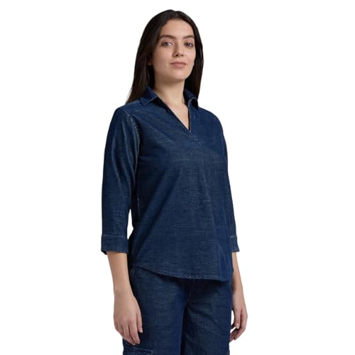 Pepe Jeans Women's Regular Fit Shirt (PL305058_Indigo Blue_Mid Wash
