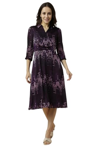 Allen Solly Women's Polyester Modern Knee-Length Dress (AHDRWRGF349841_Purple