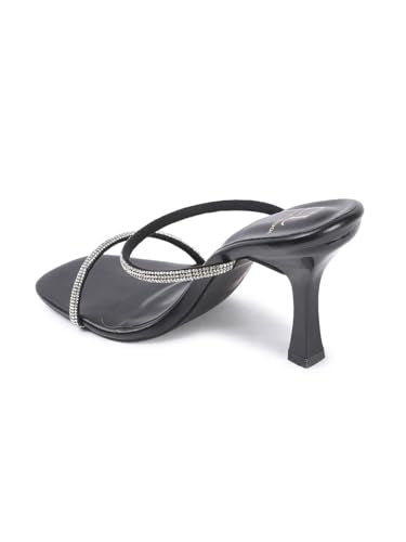 Carlton London Women Black Stylish Slip on Sandal with Kitten Heels, Square Toe for Party and Any Occasions (41)