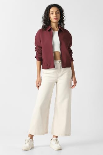 Women Maroon Solid Casual Jacket