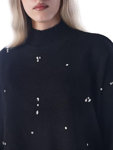 ONLY Women's Self Design Regular Fit Black Sweater