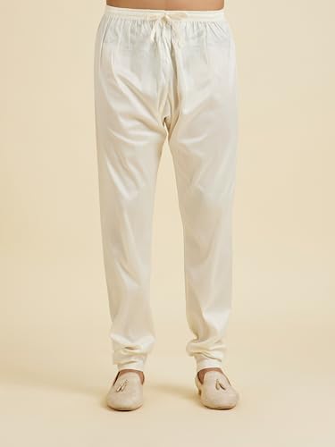 Manyavar Men's Art Silk Gold Thread Embroidered Kurta Jacket Churidar Set(Beige,L)