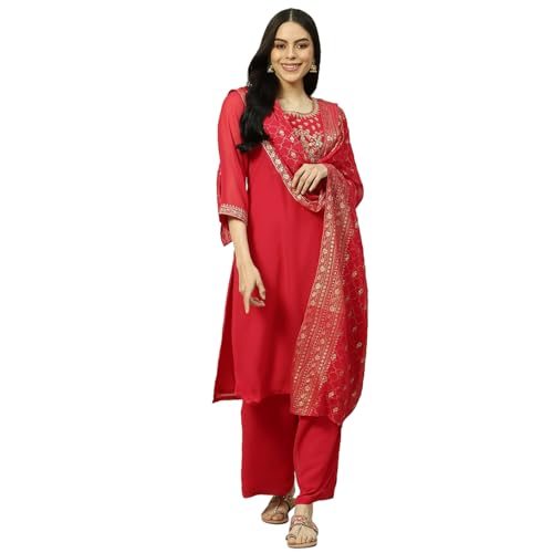 Rangriti Women Polyester Solid Suit Set (RSKASRTD18367SS23PNK_Pink