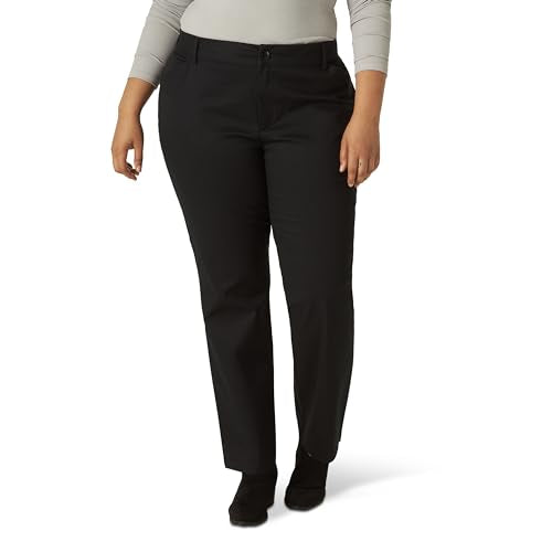 Lee Women's Plus Size Wrinkle Free Relaxed Fit Straight Leg Pant, Black, 20W Medium