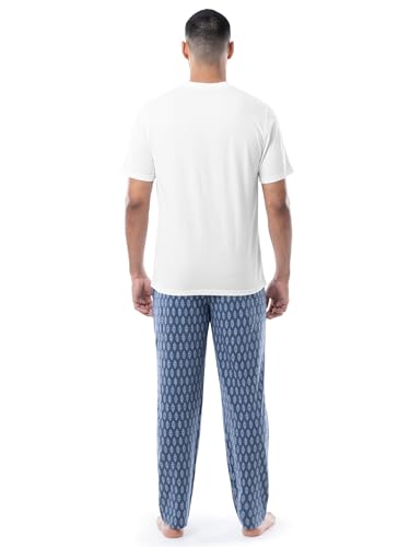 Wrangler Men's Jersey Top and Micro-sanded Pants Pajama Sleep Set, White/Blue, Large
