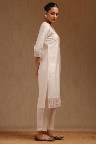 Soch Womens Off White Gadwal Embroidered Kurta Set With Thread Work