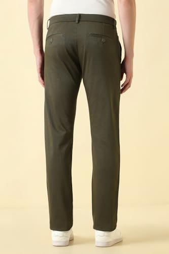 Men Olive Solid Casual Trousers