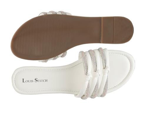 LOUIS STITCH Women's Fashion Flat Slip On Sandals | Open Toe White Stylish Flat Sandal for Ladies, Comfortable All day Wear Slipper | LSOF-LDSL-GLTSWH | (UK-3)
