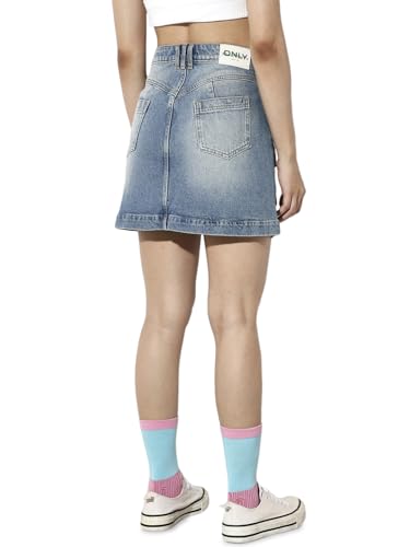 ONLY Women's Solid Flared High-Rise Blue Skirt