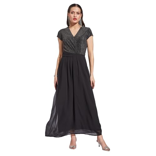 Latin Quarters Women Black Cap Sleeve Solid Dress_M