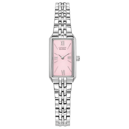 Citizen Ladies' Eco-Drive Classic Dress Corso Stainless Steel Rectangle Watch with Pink Dial, Style: EG2691-57X