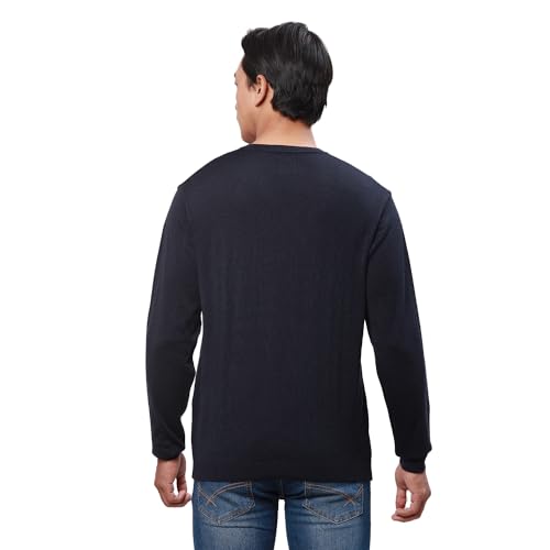 Park Avenue Men's Regular Fit Acrylic Wool Blended Stripe Pattern V Neck Full Sleeve Casual Sweater (Size: 85)-Pcwa00268-B9,Blue