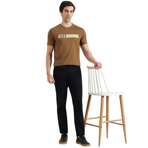 United Colors of Benetton Regular Fit Round Neck Printed T-Shirt (Size : KL) - 26P3ZSTJ3515IMC2 Brown