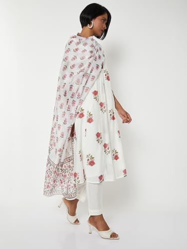 Max Women Printed A-line Kurta Set (White_XL)