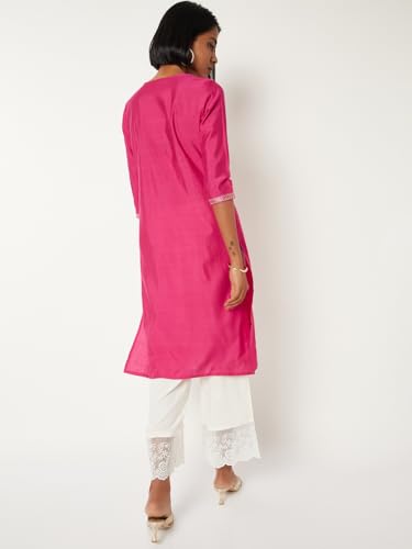 Max Women Embroidered Straight Kurta (Pink_M)
