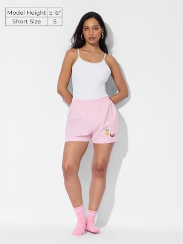 The Souled Store Scarlet Women and Girls Pull On Pink Embroidered Cotton Boxer Shorts
