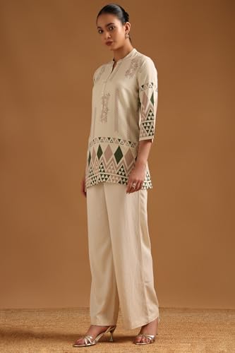 Soch Womens Off White Rayon Geometric Tunic