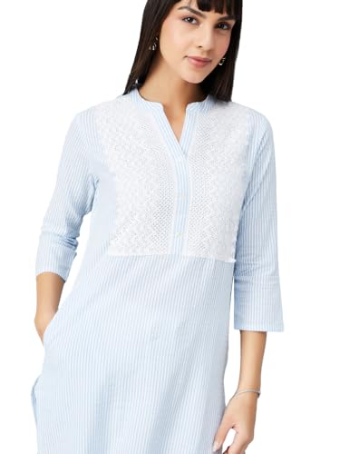 Max Women Lace Detail Straight Kurta (Blue_XXL)