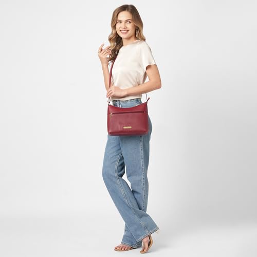 Caprese Ash Medium Sling Bag for Women with Adjustable Strap for Comfortable Wear | Zipper Closure | Versatile Handbag With Back Zip for Everyday Use, Travel, and Special Occasions (Cherry Red)