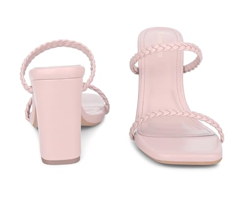 LOUIS STITCH Women’s Fashion Slip-On Block Heel Sandals | Open Toe Peach Pink Stylish Mule Heel Sandal for Ladies | UK-8
