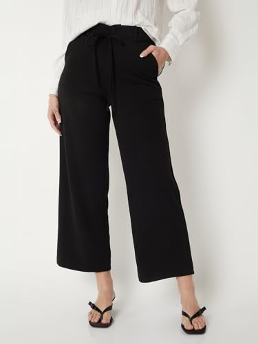 Max Women Solid Wide Leg Trousers (Black_XXL)