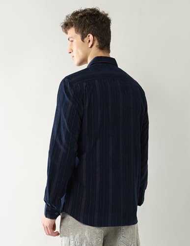 Arrow Sports Men's Striped Slim Fit Shirt (ASAJSH1461_Navy