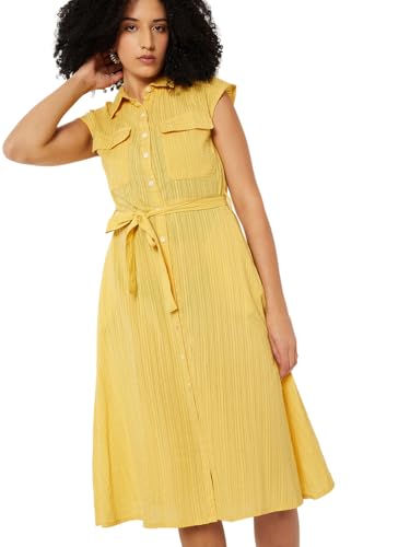 Max Women Striped Shirt Midi Dress (Yellow_M)