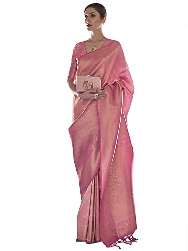 AKHILAM Women's Silk Blend Woven Design Saree With Unstitched Blouse Piece (Pink_KMBHP236001_RJ)