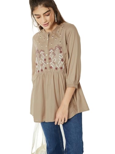 Max Women Embroidered Tunic (Beige_XXL)