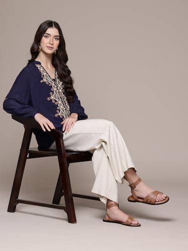 Ritu Kumar Blue Solid Full Sleeve Top with Camisole