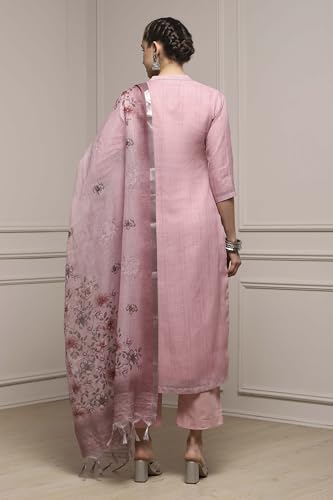 Biba Women Pink Linen Blend Hand Embroidered Unstitched Suit Set_FREE SIZE