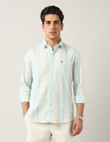 Arrow Sports Men's Striped Slim Fit Shirt (ASAJSH1348_Peach