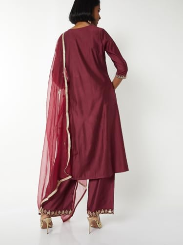 Max Women Embroidered A-line Kurta Set (Red_S)