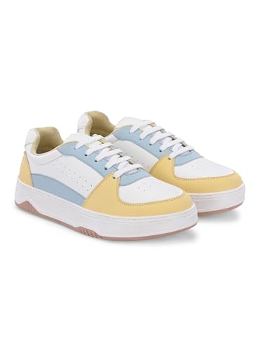 Centrino Women Casual Sneaker | Ultra Soft Cushion | Trendy & Lightweight Design | Low Top Flat Sole | Colorblock Sneakers | White Sneakers Girl Shoes 7612-5