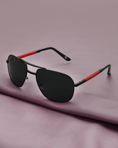 Carlton London Gold with Red Toned Polarised Lens Foldover Rectangle Sunglass for mens