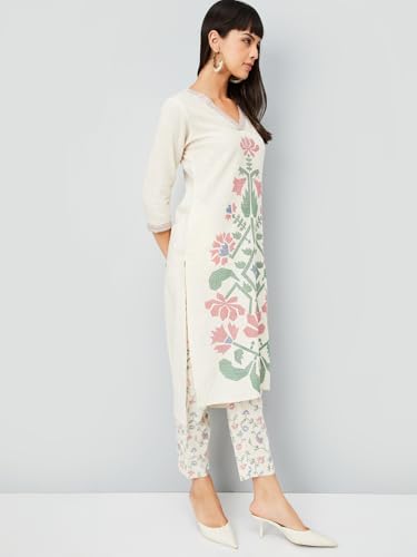 Max Women's Cotton Blend Kurta Set (CTKST54102_Off White