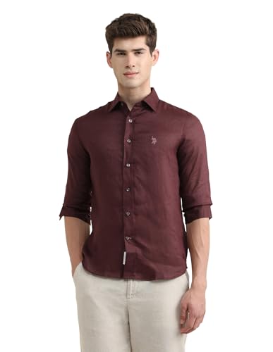 U.S.Polo Association Men's Solid Regular Fit Shirt (USSHTP1265_Maroon_48)