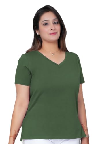 Mlada V-Neck Cotton Half Sleeves Tshirt for Women | Stretchable Relaxed Fit Casual T-Shirts for Women Office Wear | Solid Tshirts for Daily Comfort