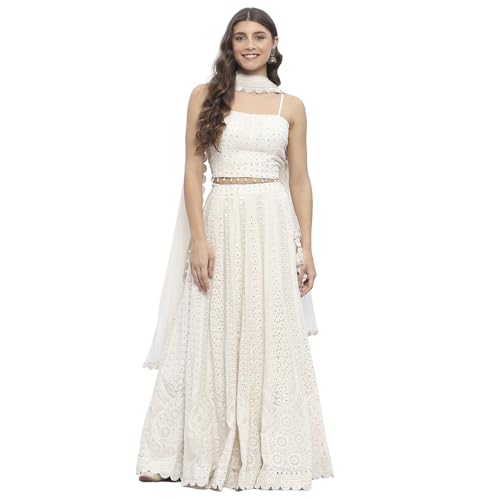 Biba Women Ivory Georgette Lehenga Set_38