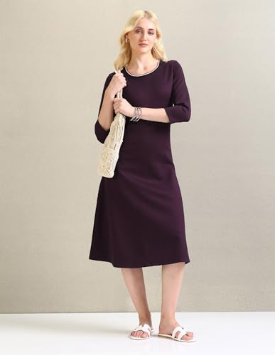 U.S. POLO ASSN. Women's Polyester A-Line Midi Casual Dress (UWSS24DRS107_Wine