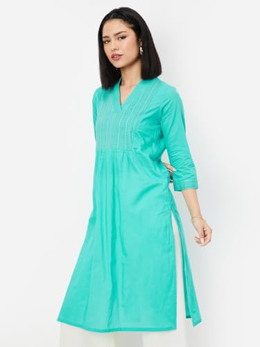 Max Women's Cotton Regular Kurta (VIEKSP25HE_Aqua